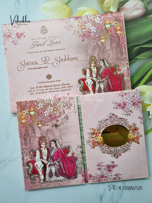 Dulah Dulhan Double Door Hindu Sikh Padded invitation Cards ATS-141