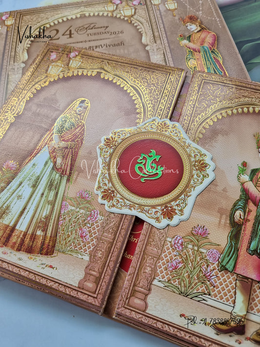 Dulah Dulhan Double Door Hindu Sikh Padded invitation Cards ATS-143