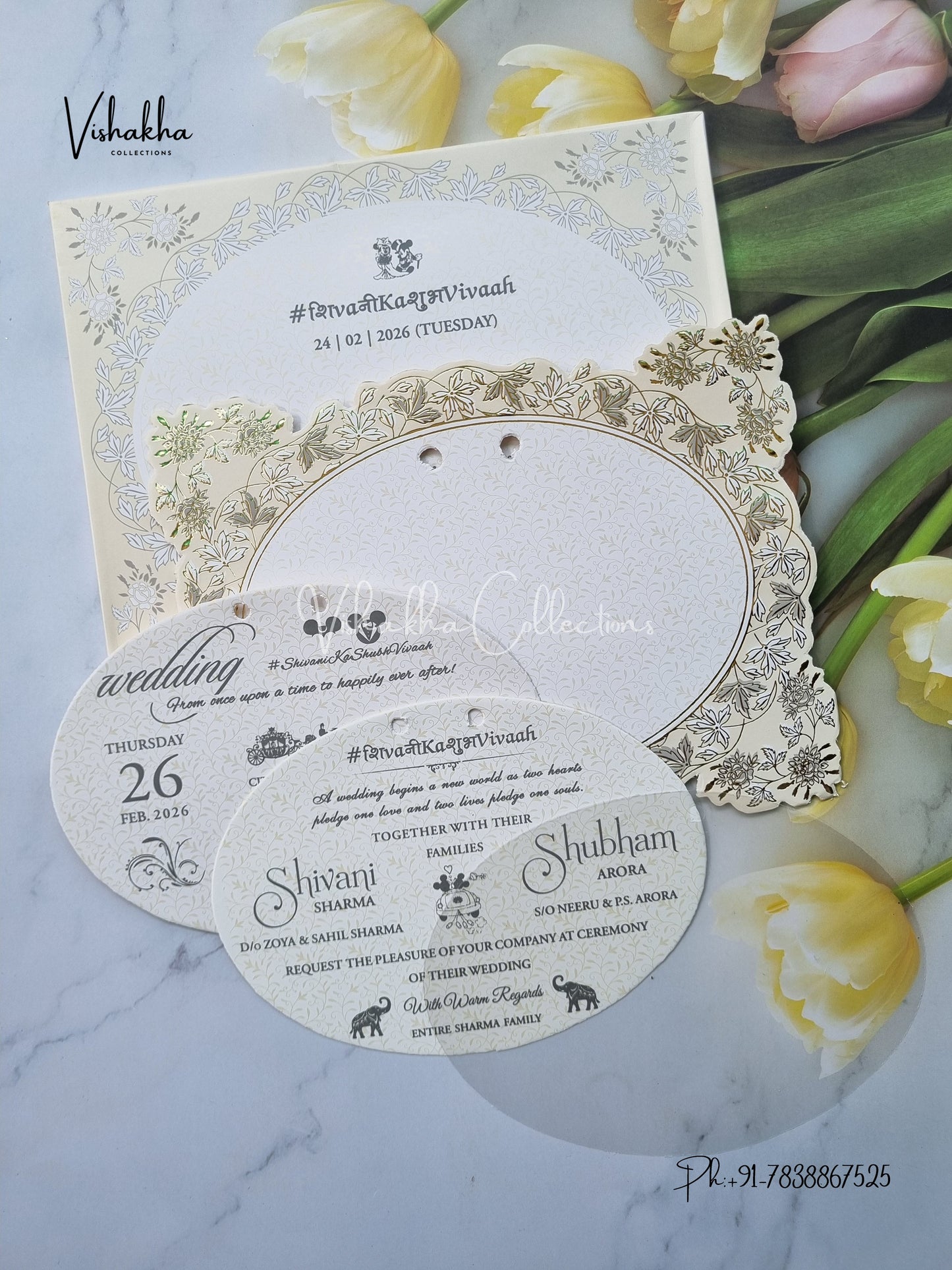 Semi Box White And golden Hindu Muslim Christian Sikh invitation Cards ATS-1648