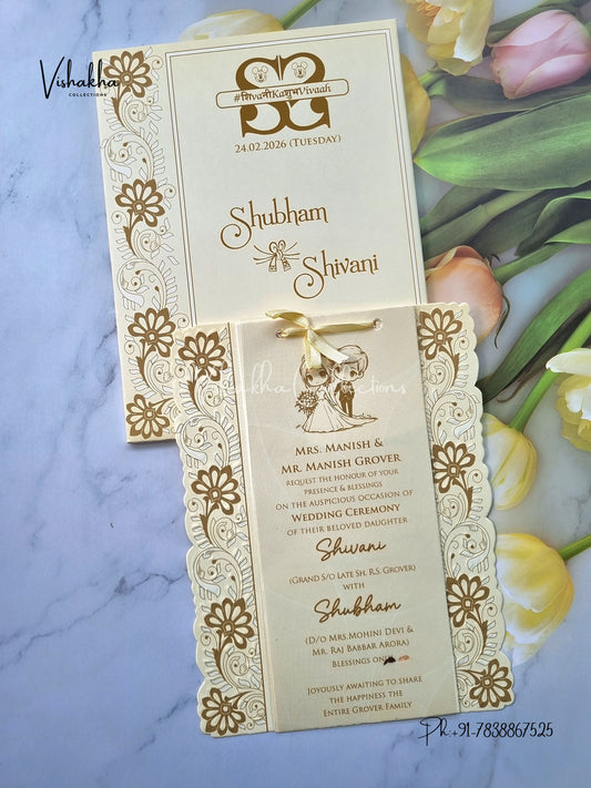 Semi Box White And golden Hindu Muslim Christian Sikh invitation Cards ATS-1720