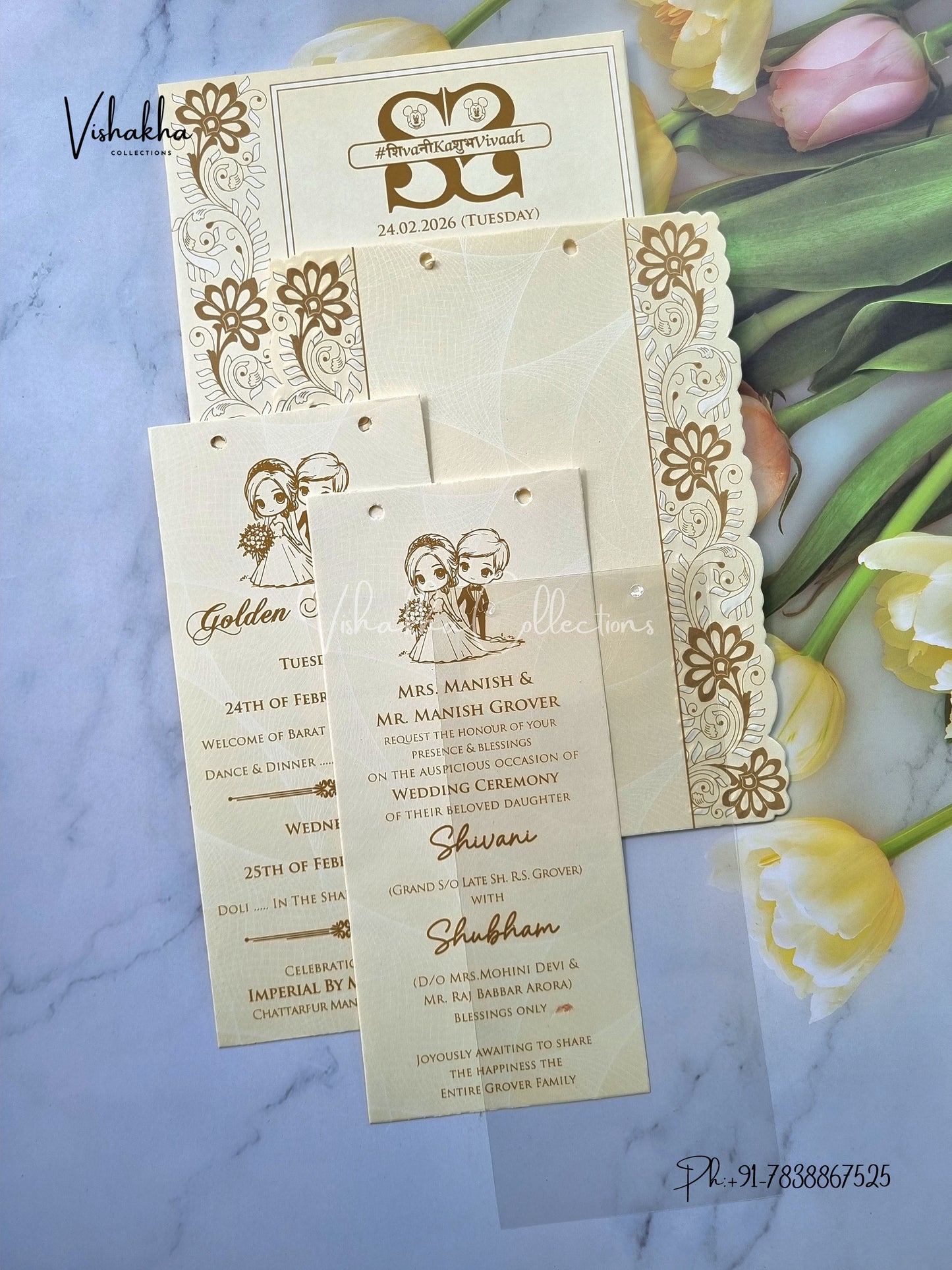 Semi Box White And golden Hindu Muslim Christian Sikh invitation Cards ATS-1720