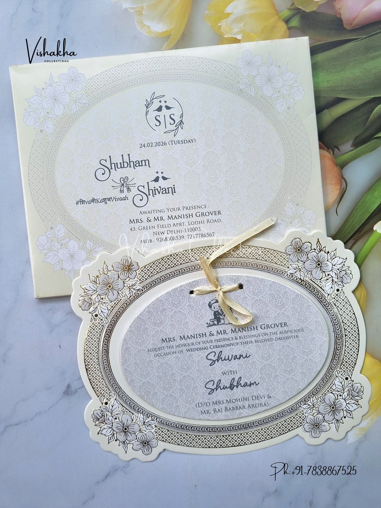 Semi Box White And golden Hindu Muslim Christian Sikh invitation Cards ATS-1789