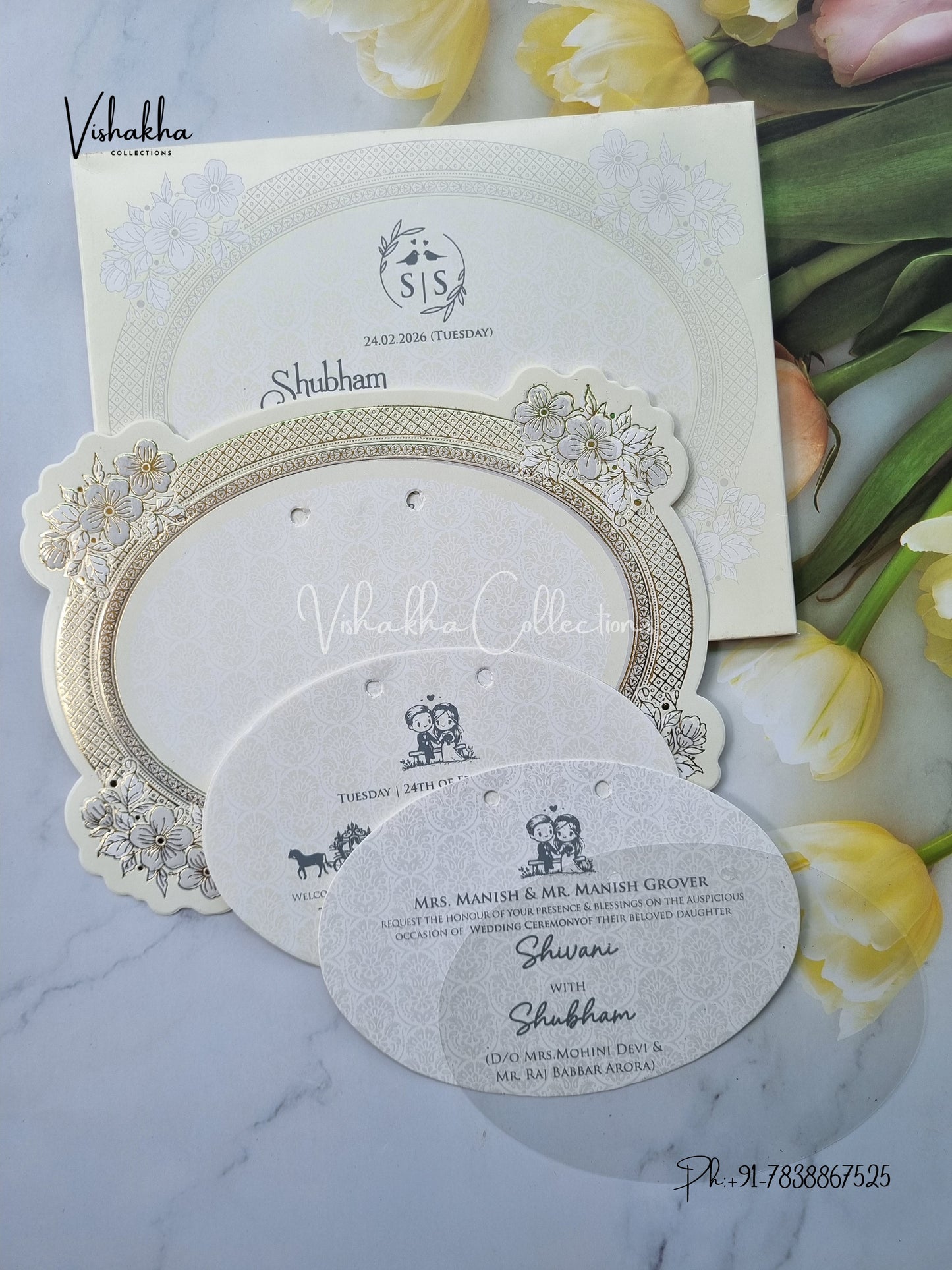 Semi Box White And golden Hindu Muslim Christian Sikh invitation Cards ATS-1789