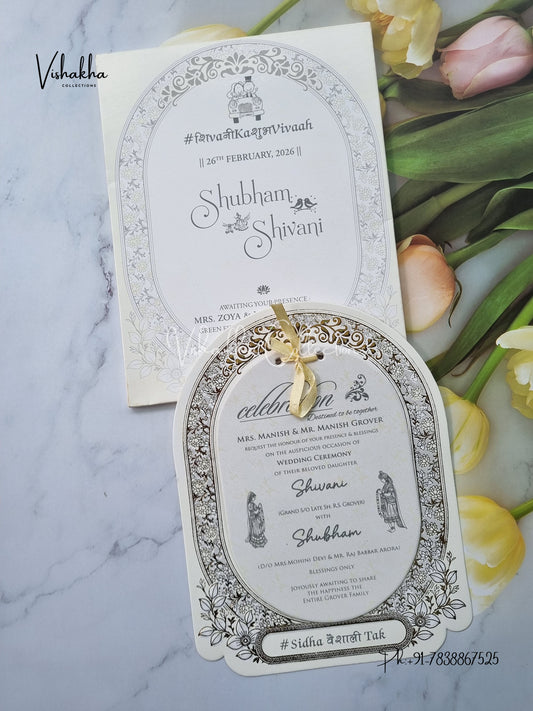 Semi Box White And golden Hindu Muslim Christian Sikh invitation Cards ATS-1791