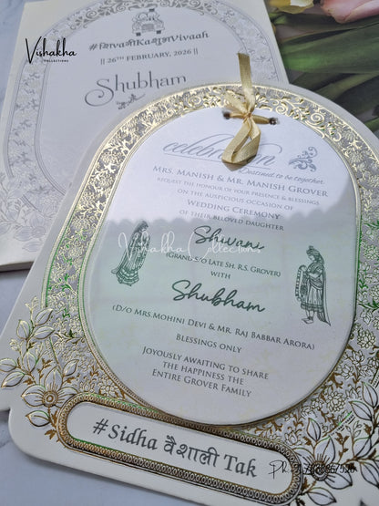 Semi Box White And golden Hindu Muslim Christian Sikh invitation Cards ATS-1791