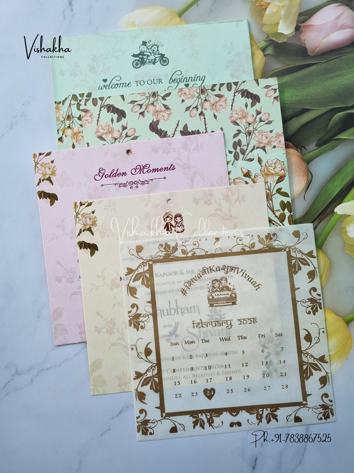 Semi Box Hindu Muslim Christian Sikh Vellum Paper invitation Cards ATS-1814