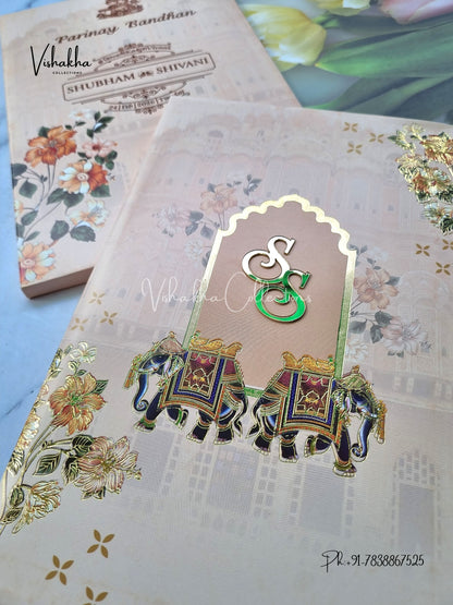 Hathi Hindu Sikh Padded invitation Cards ATS-201