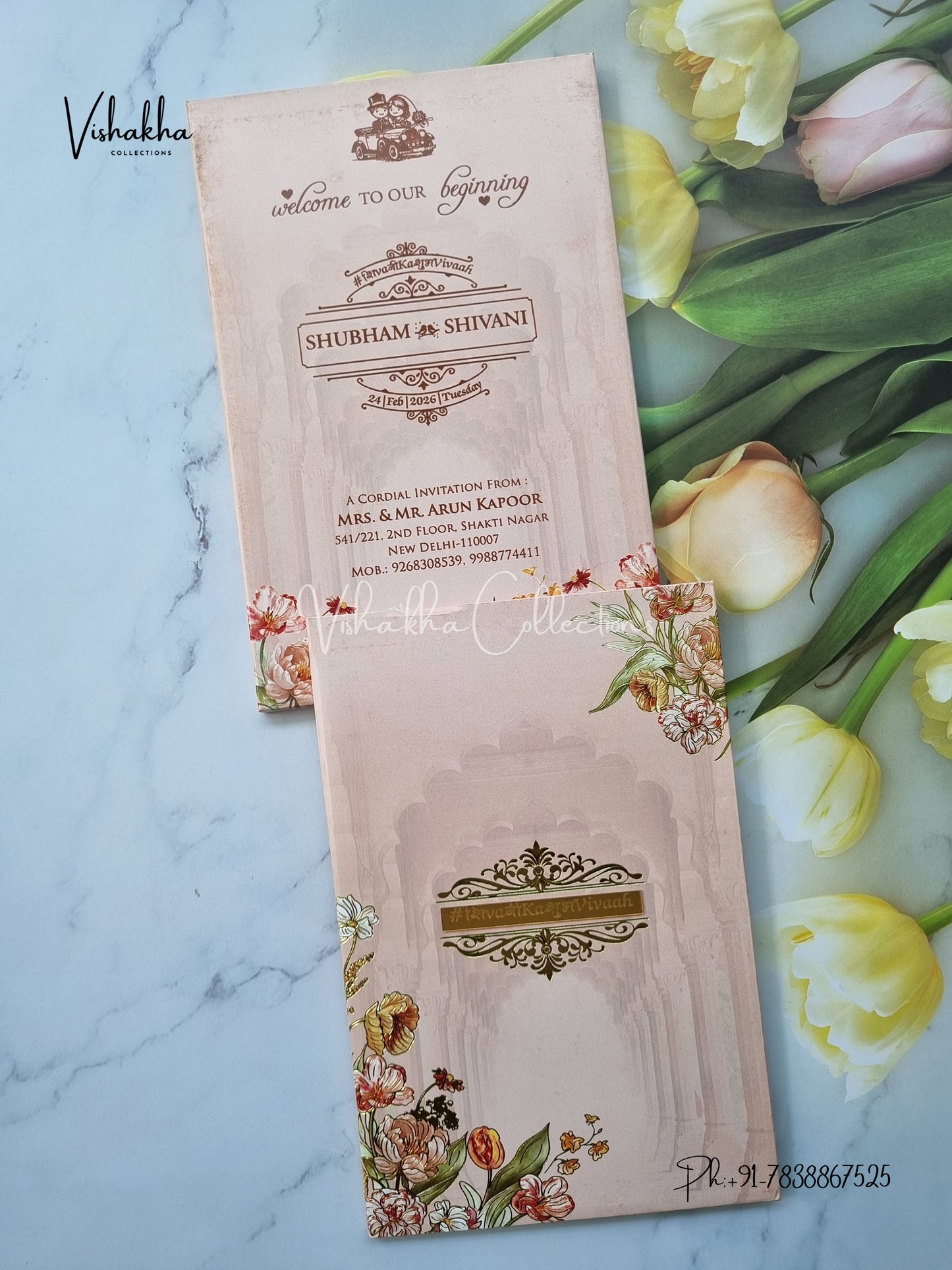 Flower Hindu Muslim Christian Sikh Padded invitation Cards ATS-202