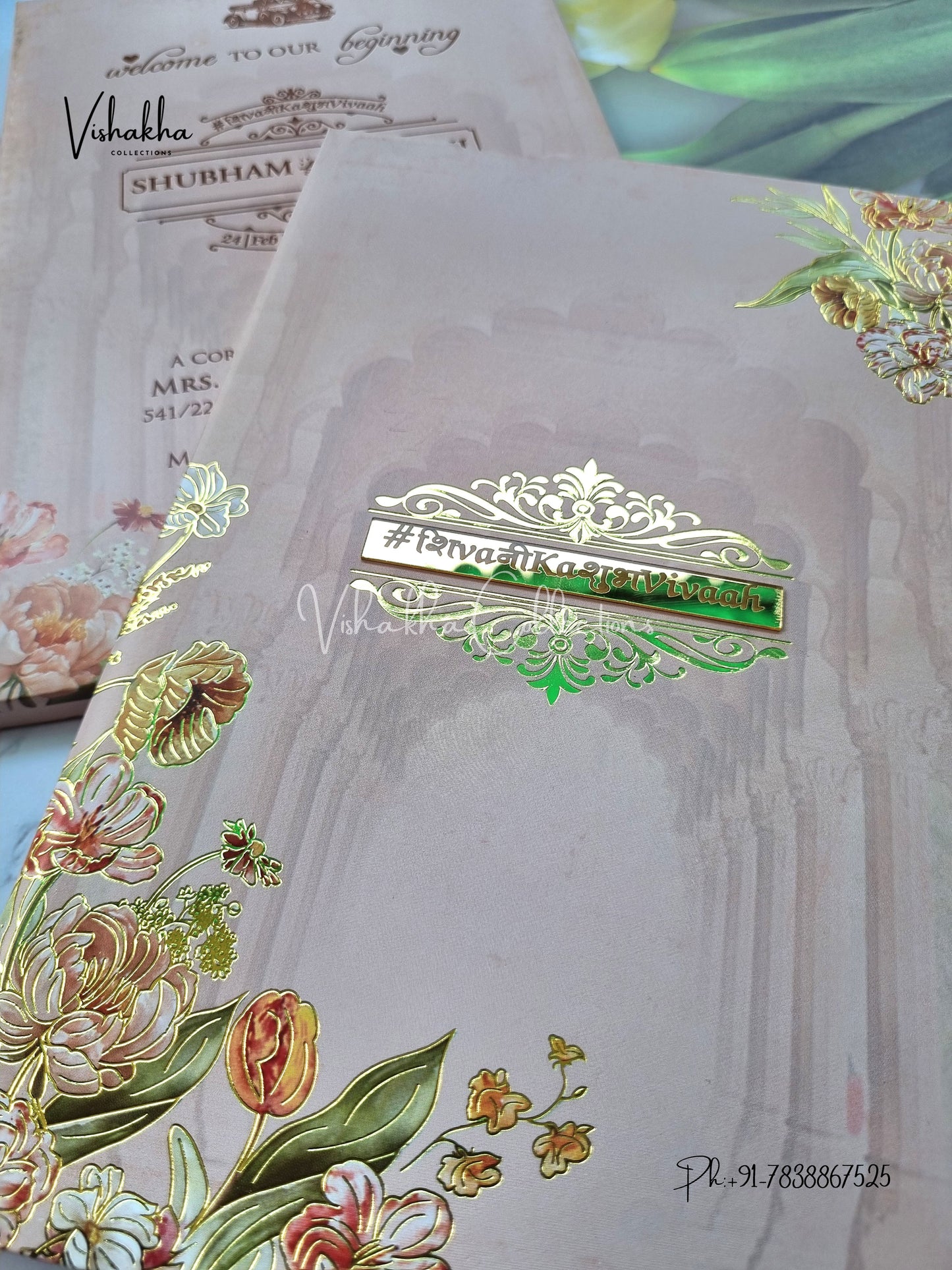 Flower Hindu Muslim Christian Sikh Padded invitation Cards ATS-202