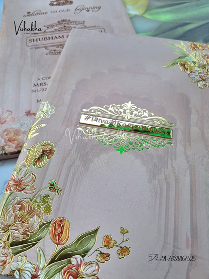 Flower Hindu Muslim Christian Sikh Padded invitation Cards ATS-202