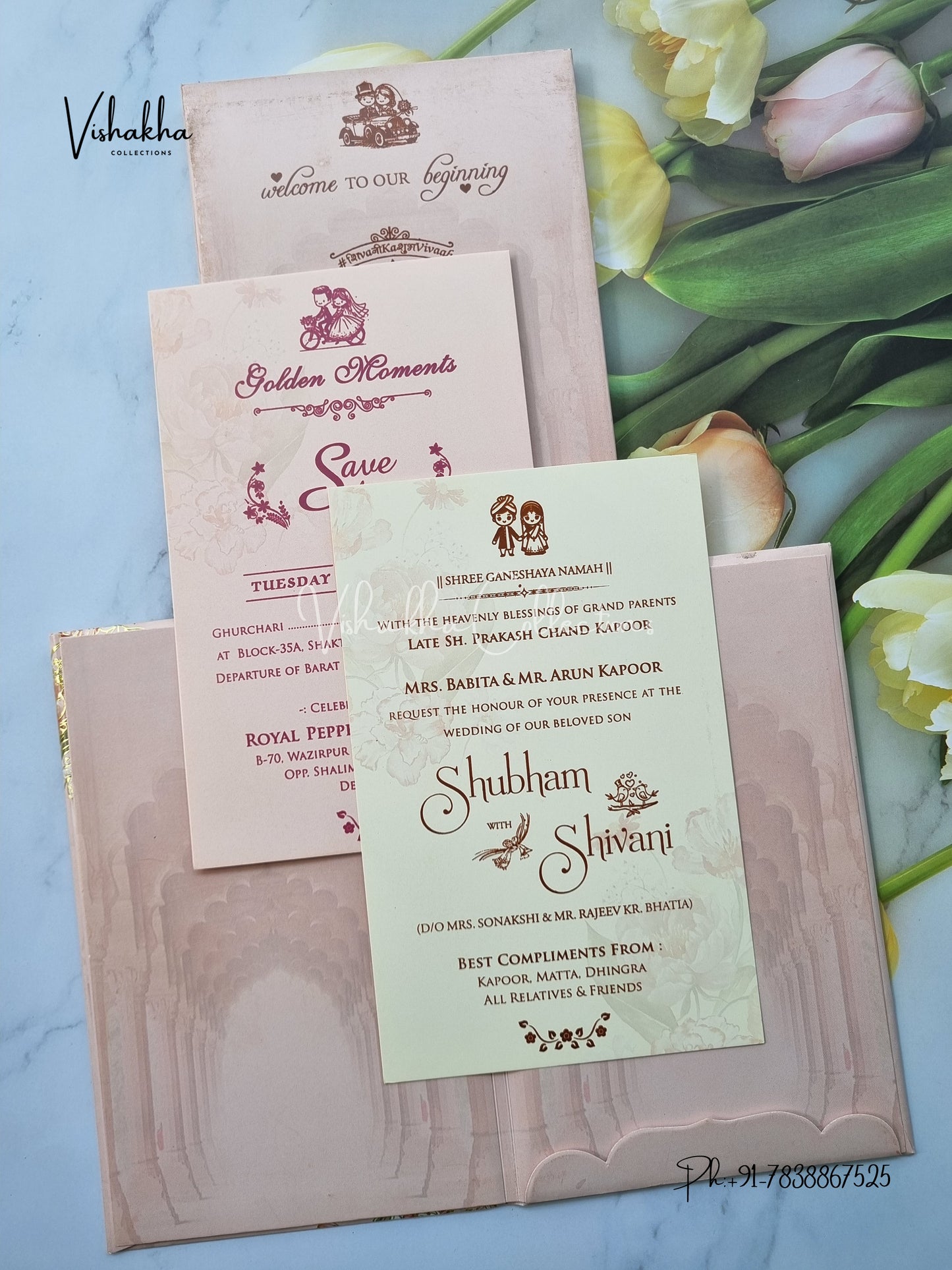 Flower Hindu Muslim Christian Sikh Padded invitation Cards ATS-202