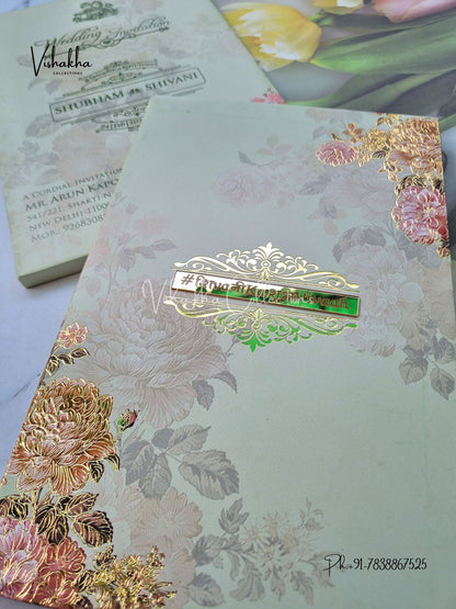 Flower Hindu Muslim Christian Sikh Padded invitation Cards ATS-203