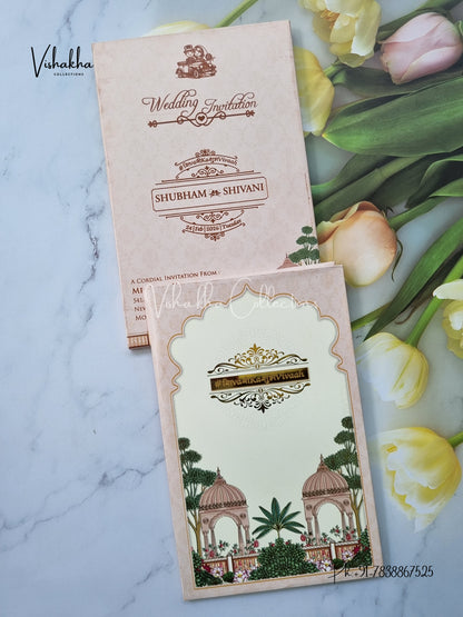 Flower Hindu Muslim Christian Sikh Padded invitation Cards ATS-204