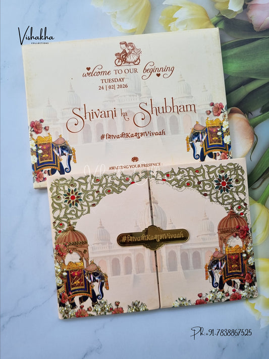 Hathi Hindu Sikh Padded invitation Cards ATS-205