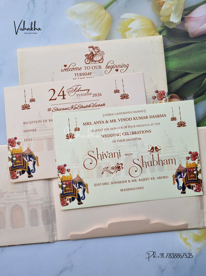 Hathi Hindu Sikh Padded invitation Cards ATS-205