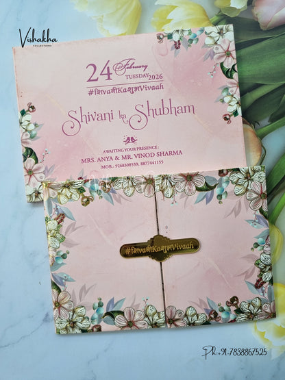Flower Double Door Hindu Muslim Christian Sikh Padded invitation Cards ATS-206