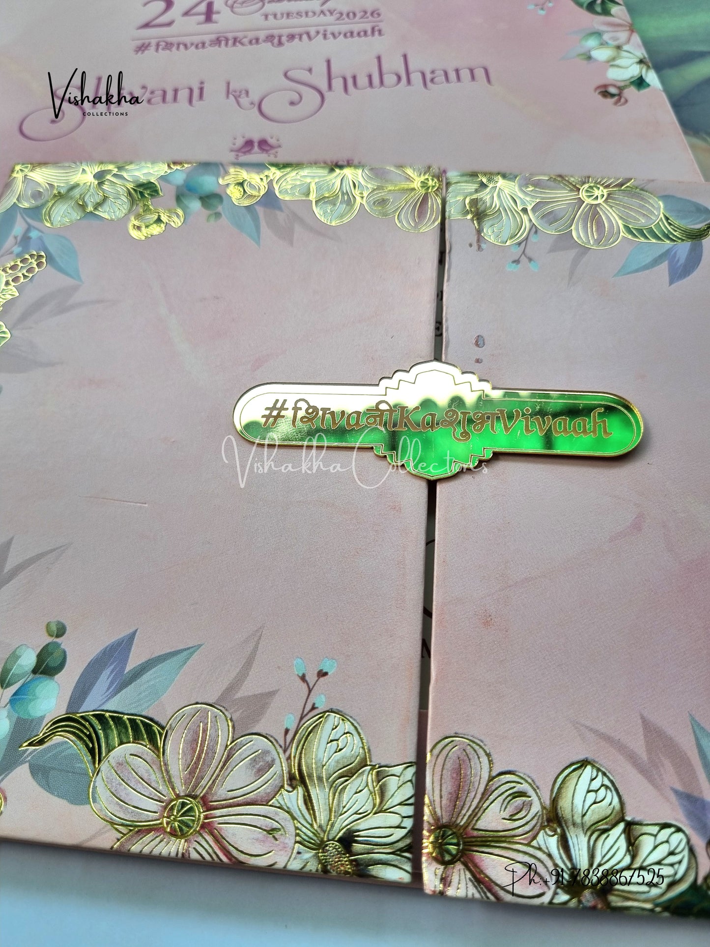 Flower Double Door Hindu Muslim Christian Sikh Padded invitation Cards ATS-206