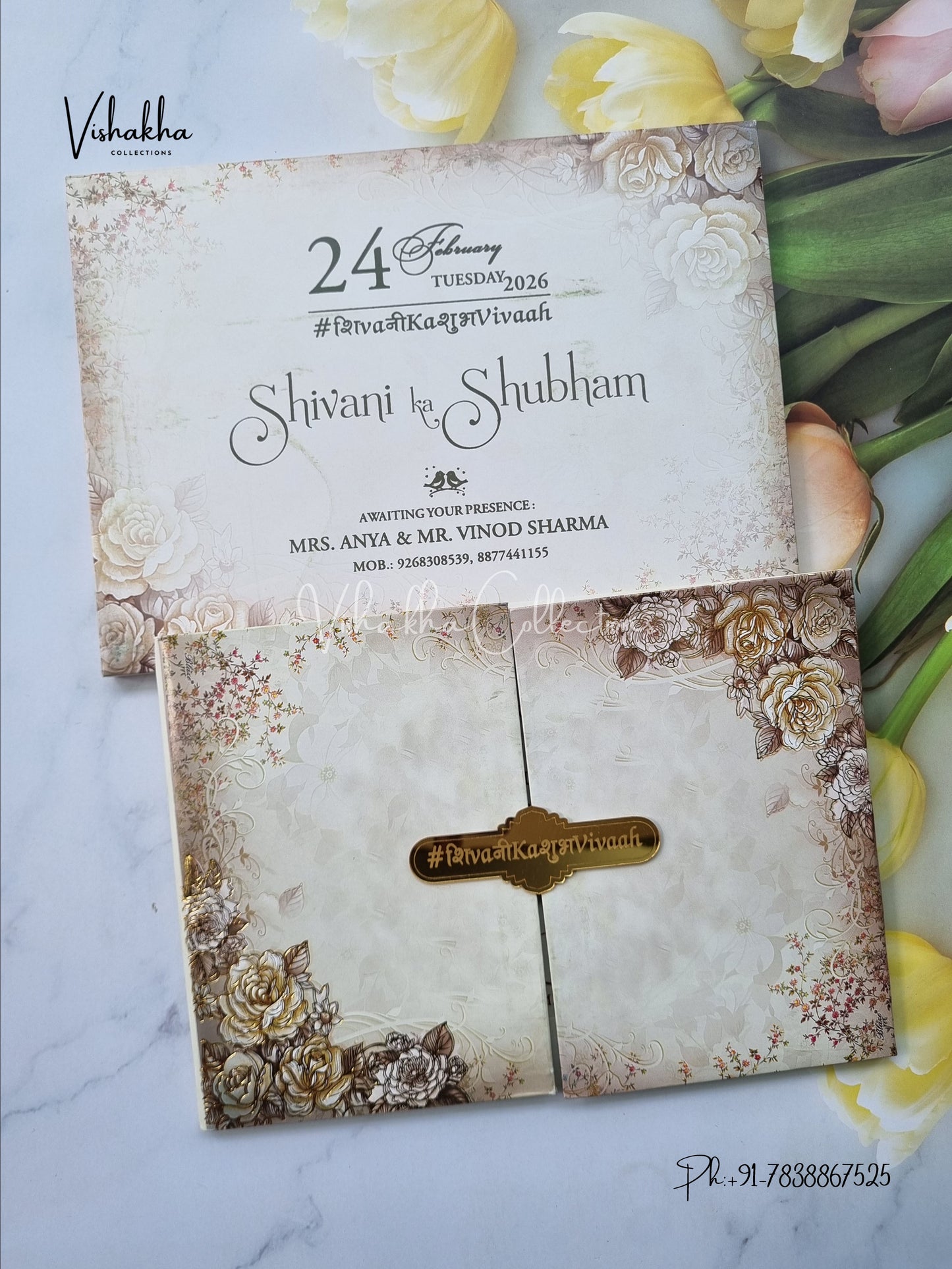 Flower Hindu Muslim Christian Sikh Padded invitation Cards ATS-207