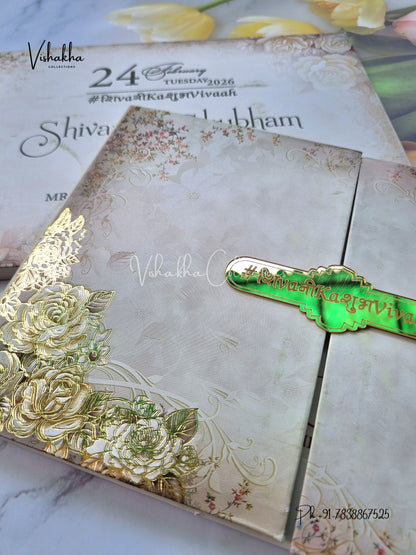 Flower Hindu Muslim Christian Sikh Padded invitation Cards ATS-207