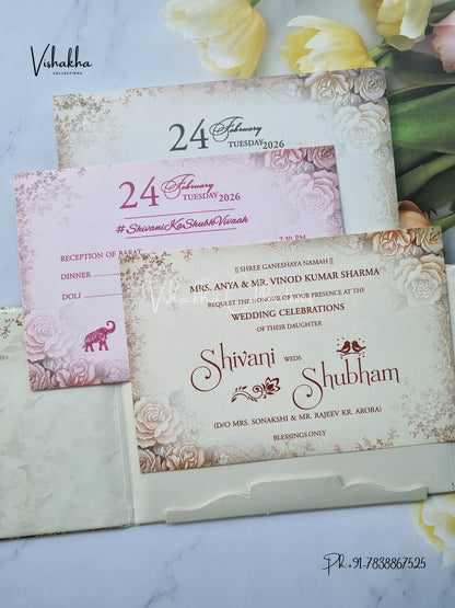 Flower Hindu Muslim Christian Sikh Padded invitation Cards ATS-207