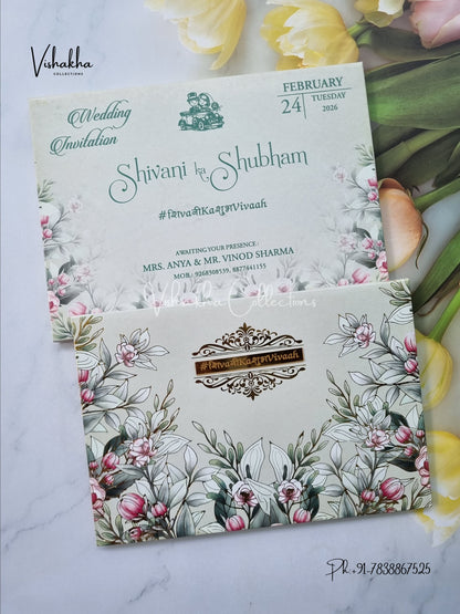 Flower Hindu Muslim Christian Sikh Padded invitation Cards ATS-209