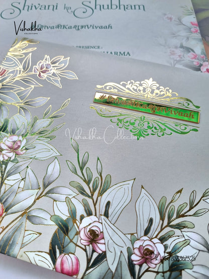 Flower Hindu Muslim Christian Sikh Padded invitation Cards ATS-209