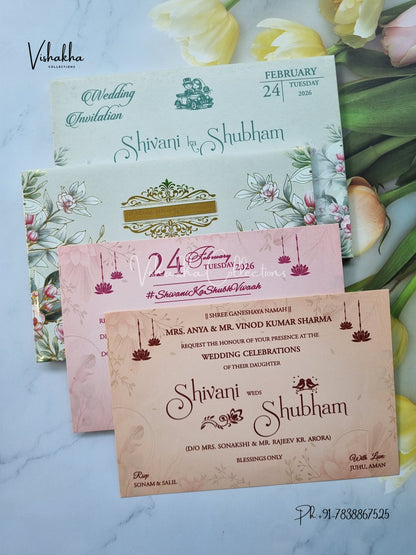 Flower Hindu Muslim Christian Sikh Padded invitation Cards ATS-209