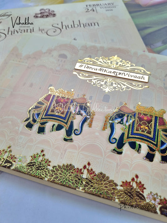 Hathi Hindu Sikh Padded invitation Cards ATS-211