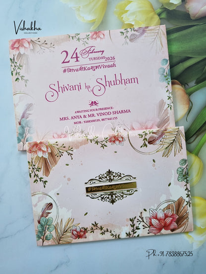 Flower Hindu Muslim Christian Sikh Padded invitation Cards ATS-212