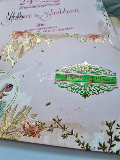 Flower Hindu Muslim Christian Sikh Padded invitation Cards ATS-212