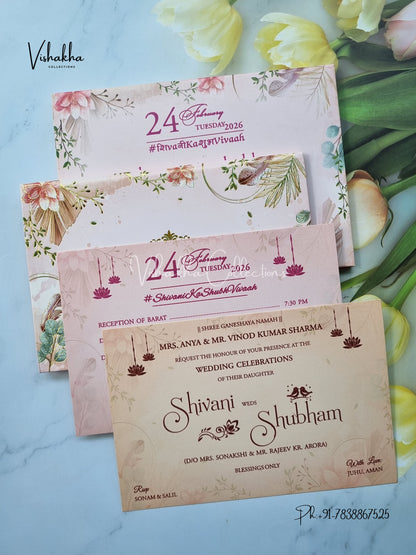 Flower Hindu Muslim Christian Sikh Padded invitation Cards ATS-212