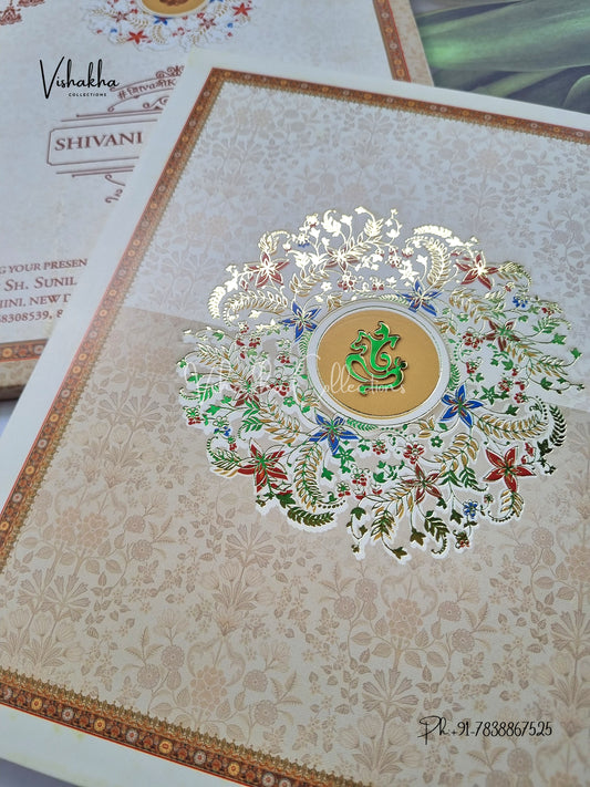 Flower Hindu Muslim Christian Sikh Padded invitation Cards ATS-214