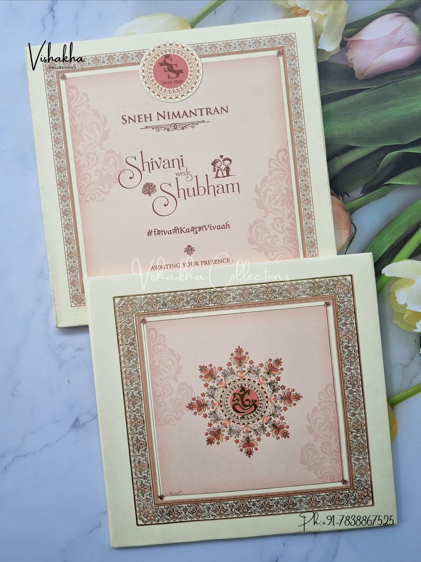 Flower Hindu Muslim Christian Sikh Padded invitation Cards ATS-215