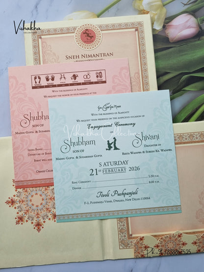 Flower Hindu Muslim Christian Sikh Padded invitation Cards ATS-215