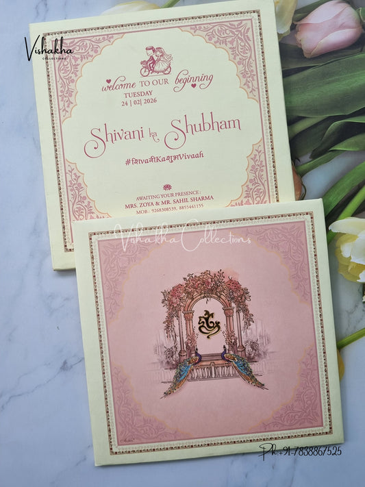 Peacock Hindu Sikh Padded invitation Cards ATS-217
