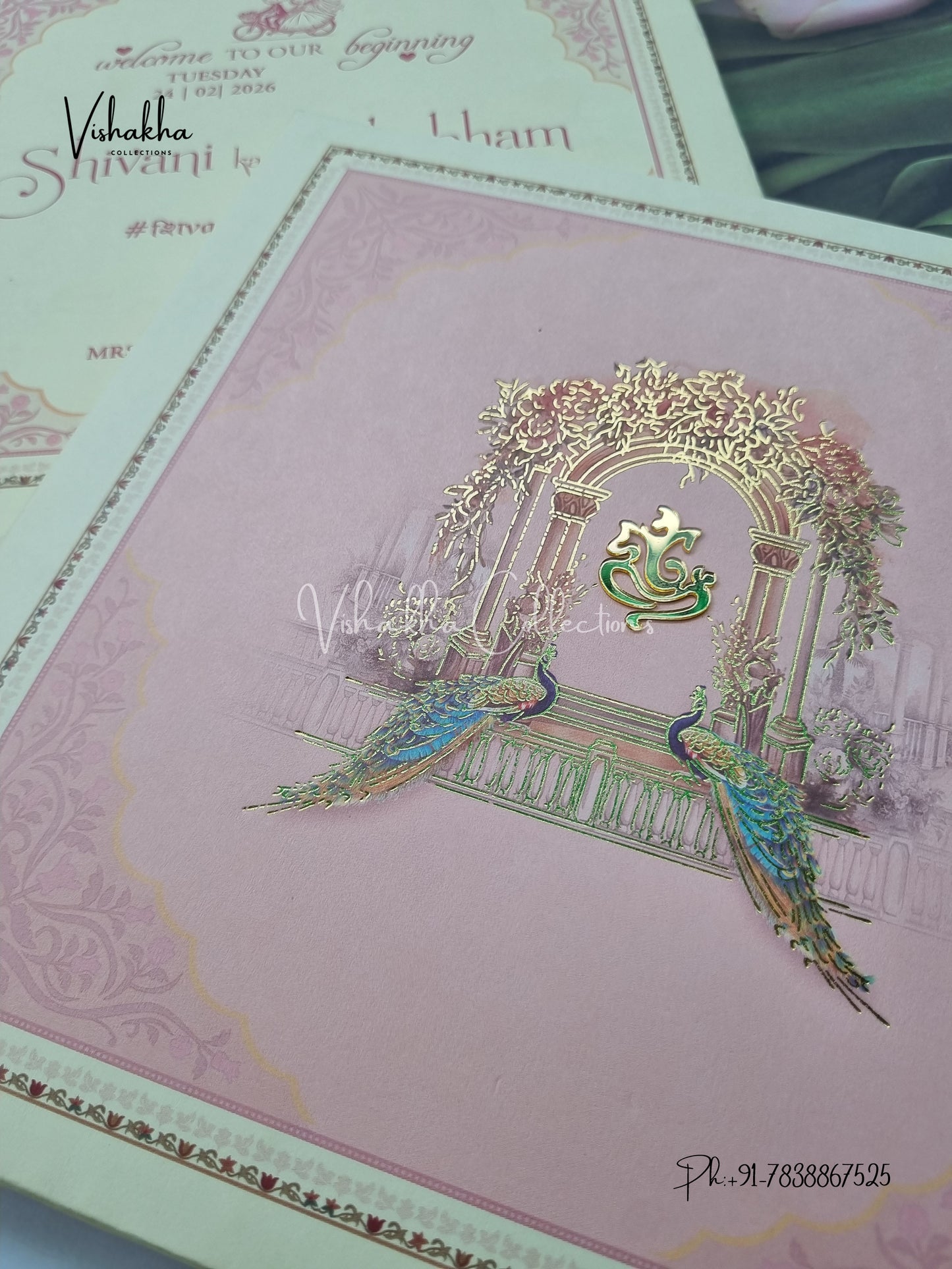 Peacock Hindu Sikh Padded invitation Cards ATS-217