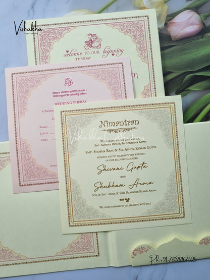 Peacock Hindu Sikh Padded invitation Cards ATS-217