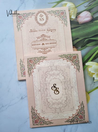 Flower Hindu Muslim Christian Sikh Padded invitation Cards ATS-218