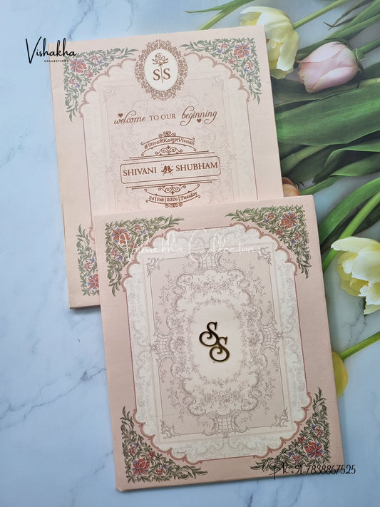 Flower Hindu Muslim Christian Sikh Padded invitation Cards ATS-218