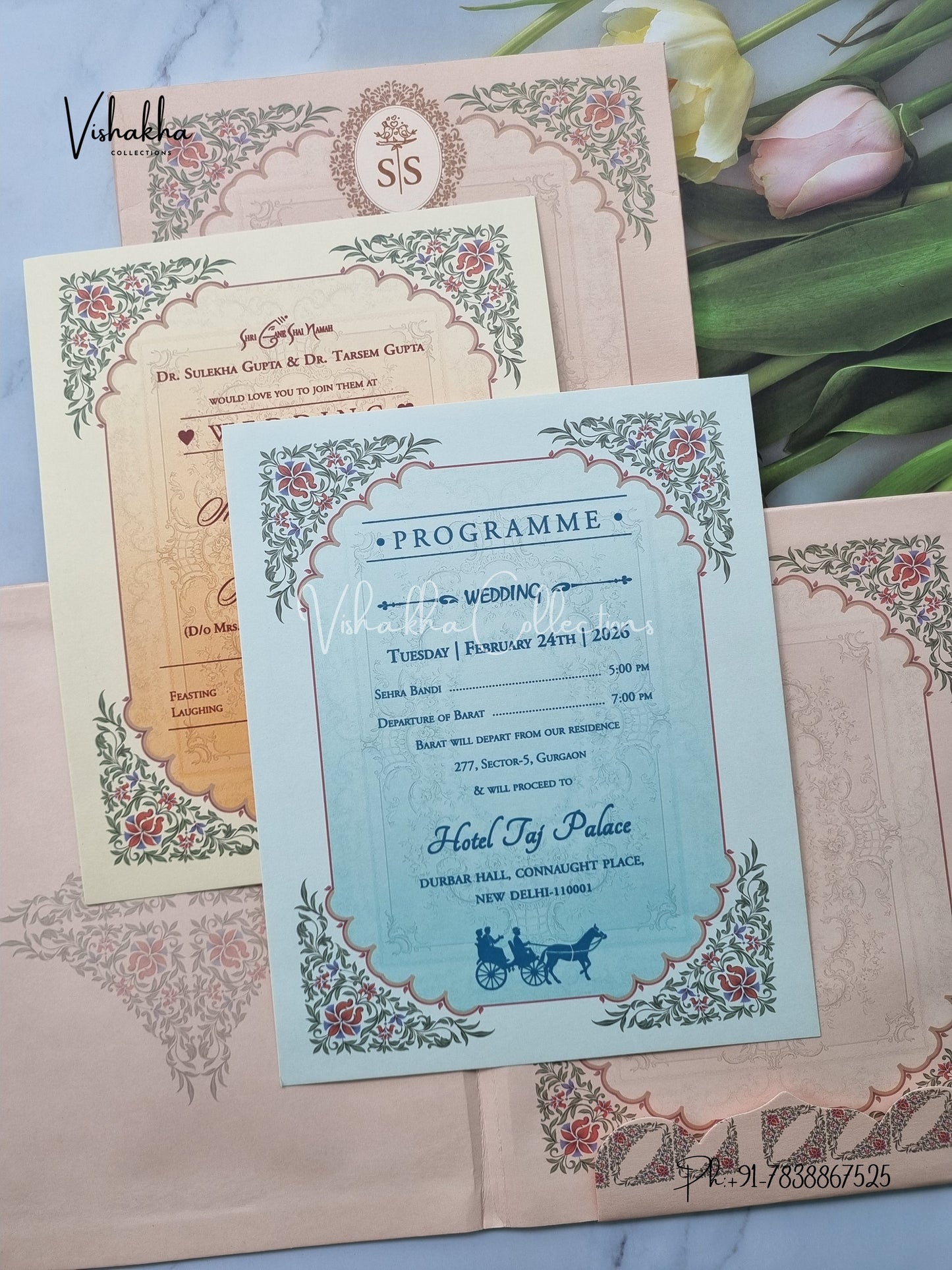 Flower Hindu Muslim Christian Sikh Padded invitation Cards ATS-218