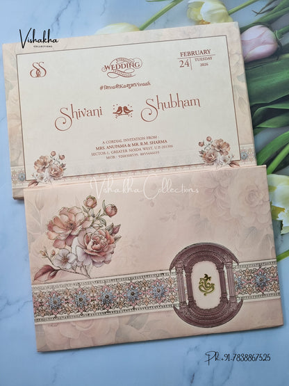 Flower Hindu Muslim Christian Sikh Padded invitation Cards ATS-220