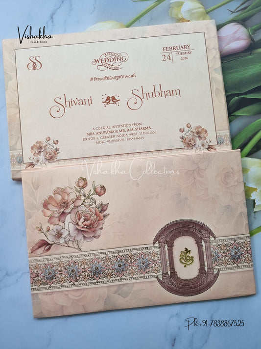 Flower Hindu Muslim Christian Sikh Padded invitation Cards ATS-220
