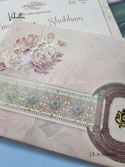 Flower Hindu Muslim Christian Sikh Padded invitation Cards ATS-220