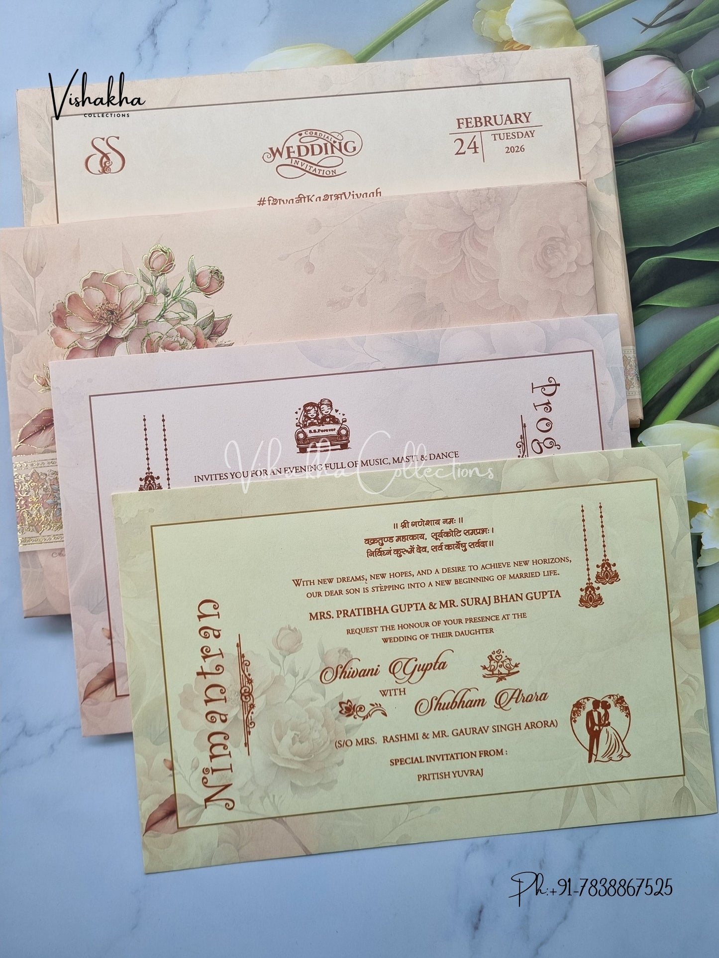 Flower Hindu Muslim Christian Sikh Padded invitation Cards ATS-220