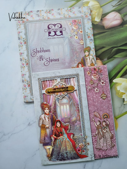 Dulah Dulhan Double Door Hindu Sikh Padded invitation Cards ATS-223