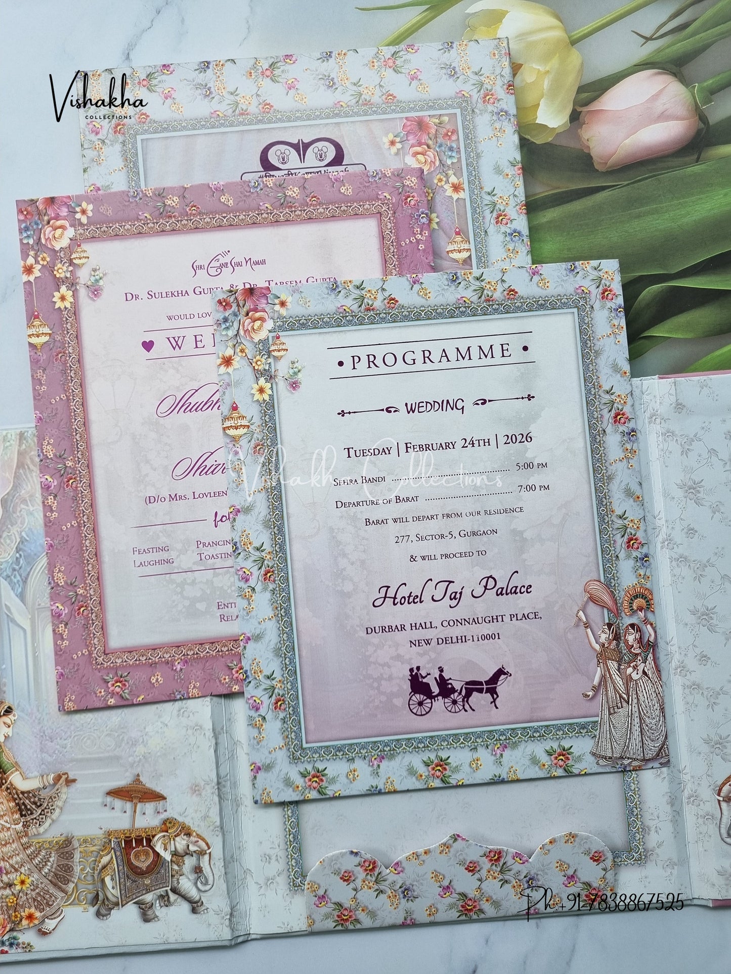 Dulah Dulhan Double Door Hindu Sikh Padded invitation Cards ATS-223