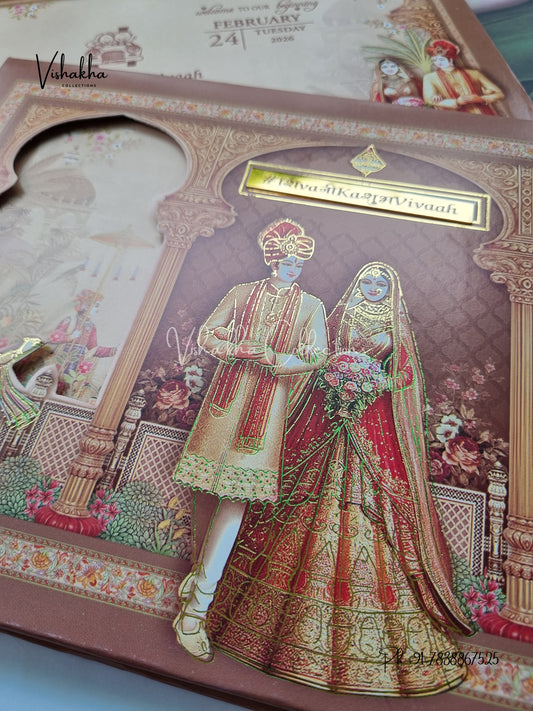 Barat Dulah Dulhan Hindu Sikh Padded invitation Cards ATS-224