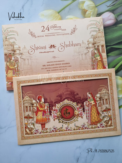 Hathi Dulah Dulhan Hindu Sikh Padded invitation Cards ATS-225