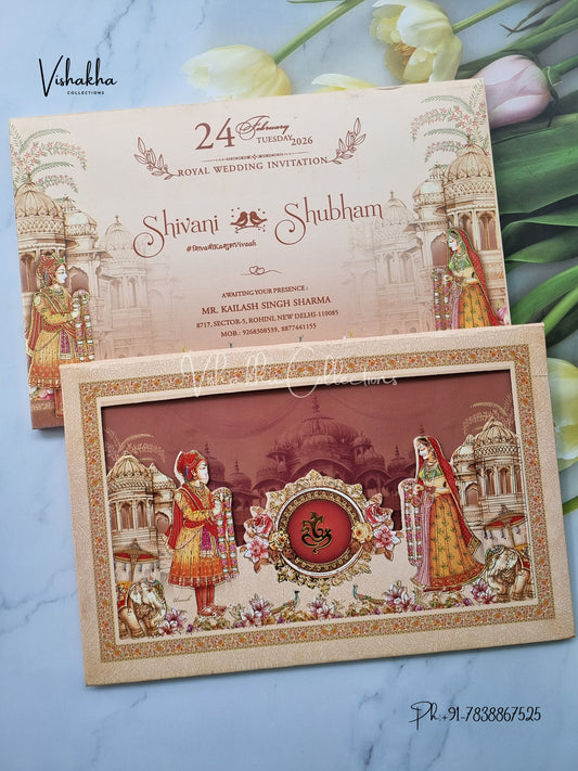 Hathi Dulah Dulhan Hindu Sikh Padded invitation Cards ATS-225