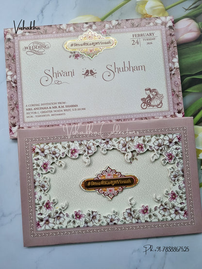 Flower Hindu Muslim Christian Sikh Padded invitation Cards ATS-226